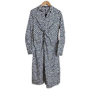 HAUTE ROGUE Twist Front Midi Dress Size Large Blue White Leaf Print Cotton